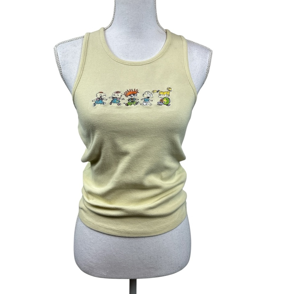 Vintage Rugrats Nickelodeon Yellow Ribbed Y2K Retro Tank Embroidered Size M